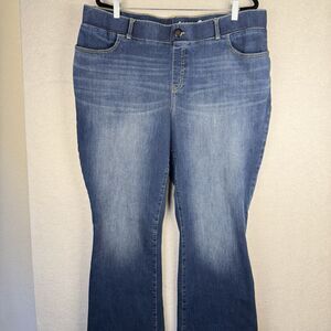 Betabrand Jeans Womens 2XL Tall/Long Blue Denim Pull On Bootcut Flare Stretch
